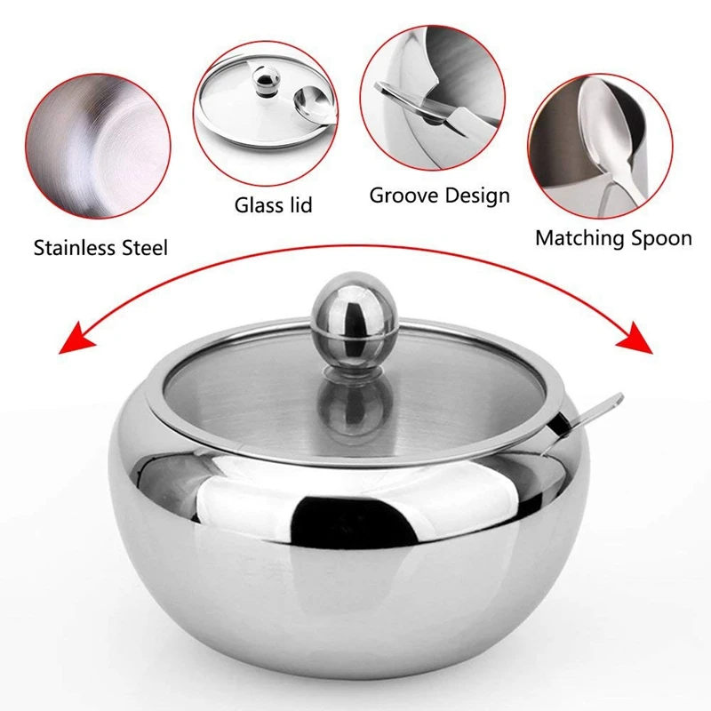 Сахарница из нержавеющей стали с прозрачной стеклянной крышкой-для лучшего