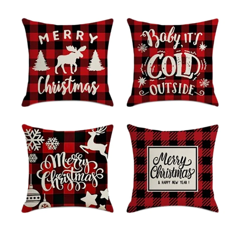 

4 шт. Рождественская наволочка квадратная уютная домашний декор льняные наволочки для подушек для дивана автомобиля подарок 45x45 см D