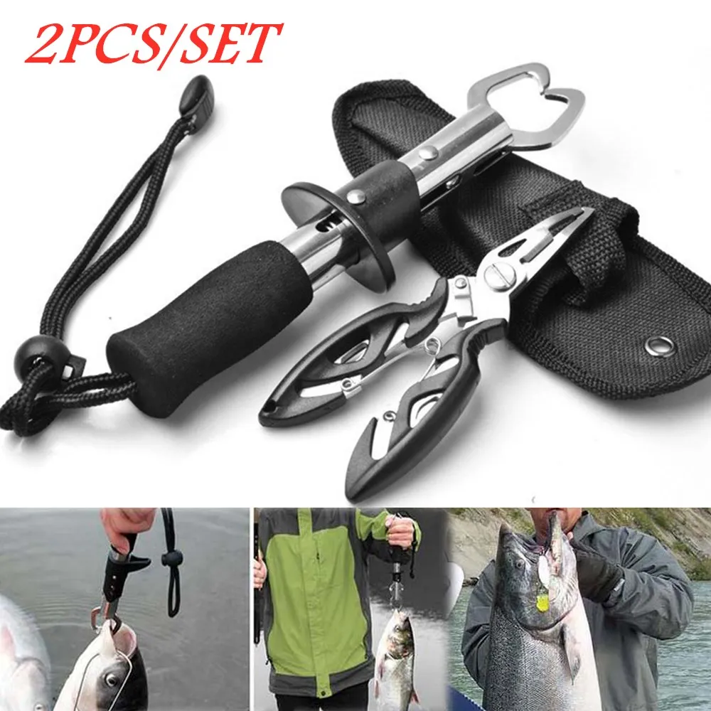 

2pcs Fish Grip Plier Nipper Snip Fishing Lure Pincer Scissor Cutter Lipgrip Remove Hook Tackle Tool Winter Fishing Accessories