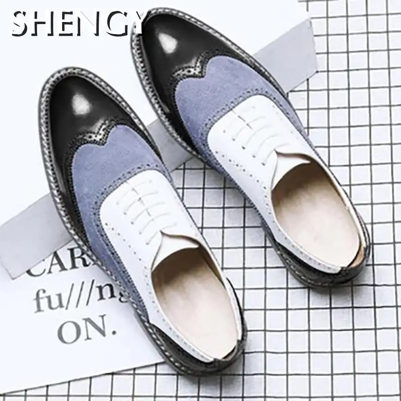 Мужские туфли Броги из замши и кожи с острым носком|Туфли| |