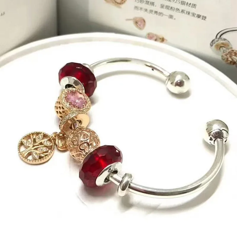 

Original 925 Sterling Silver Gold Tree Of Life Pendant With Open Set Pan Bracelet For Women Wedding Gift Fashion Jewelry