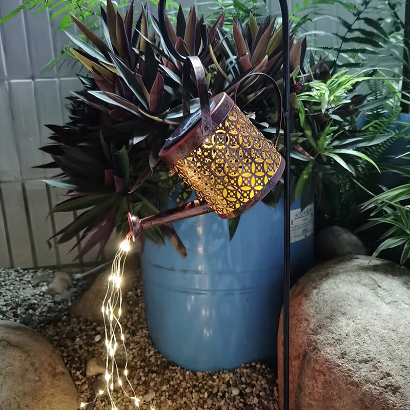 

BEST Wrought Iron Hollow Out Lamp Metal Solar Powered Watering Can Sprinkles Fairy Light LED Outdoor Garden Waterproof Shower