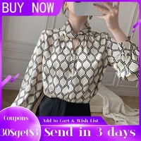 women blouses new 2021 fashion long sleeve bow tie v neck shirts summer office lady loose outwear female blouses casual elegant