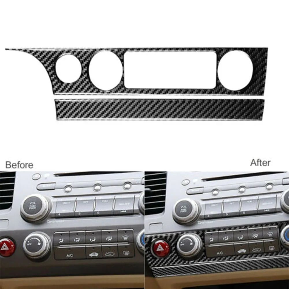

Trim AC Switch Panel Frame 2pcs Accessory Black Car Carbon Fiber For Honda Civic 8th Gen 2006-11