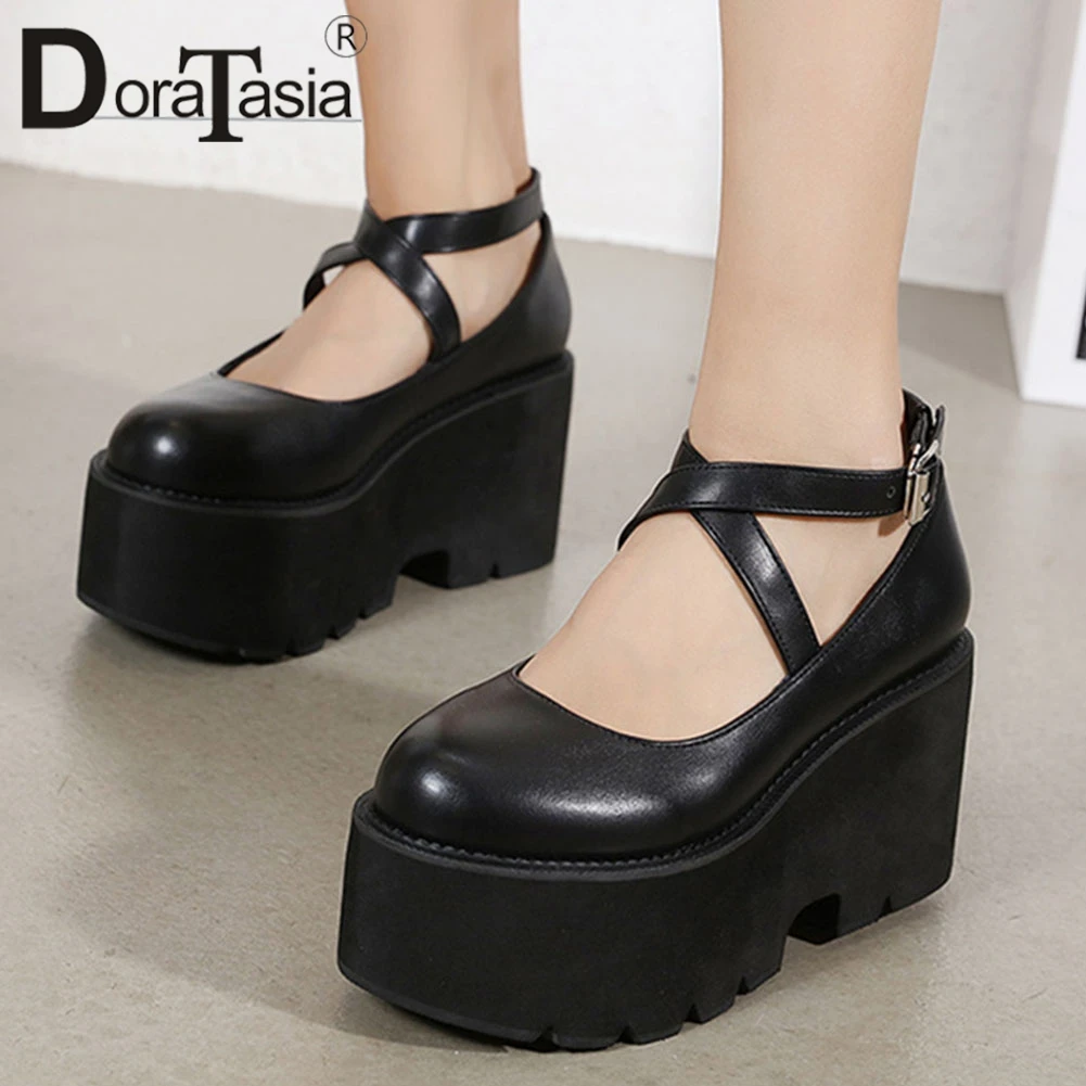 

DORATASIA Brand New Girls Mary Jane Pumps Fashion Buckle Platform Wedges High Heels Pumps Women Casual Office Shoes Woman