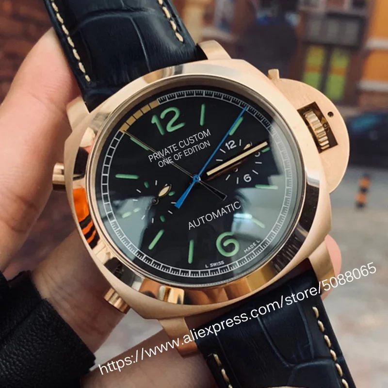 

Automatic Mechanical Watch Men's 44mm Leather Strap Luminous Military Waterproof Watch Men