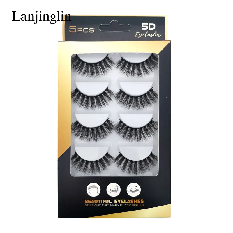 LANJINGLIN 5 пар искусственные норковые накладные ресницы полностью Ленточные ручная