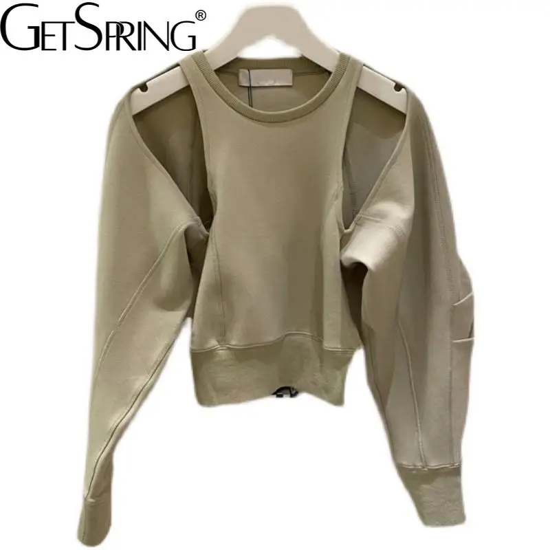 

Getspring женские толстовки Асимметричная ажурная Короткая Толстовка Топ женские Асимметричные универсальные повседневные женские толстовки ...