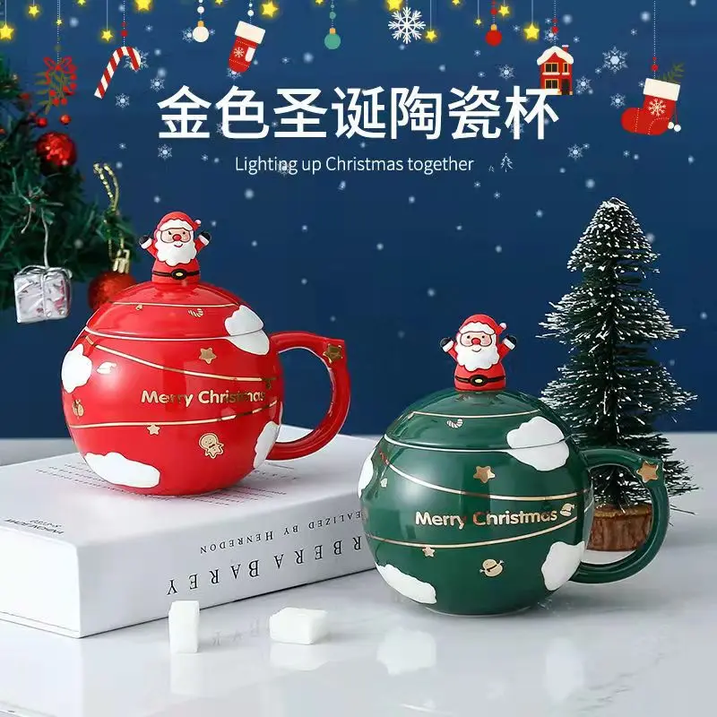 

Original Christmas Gift Mugs Couples Woolen Ceramic Santa Claus Cup with Lid and Spoon Set Office Coffee Berry Coffe For Girl