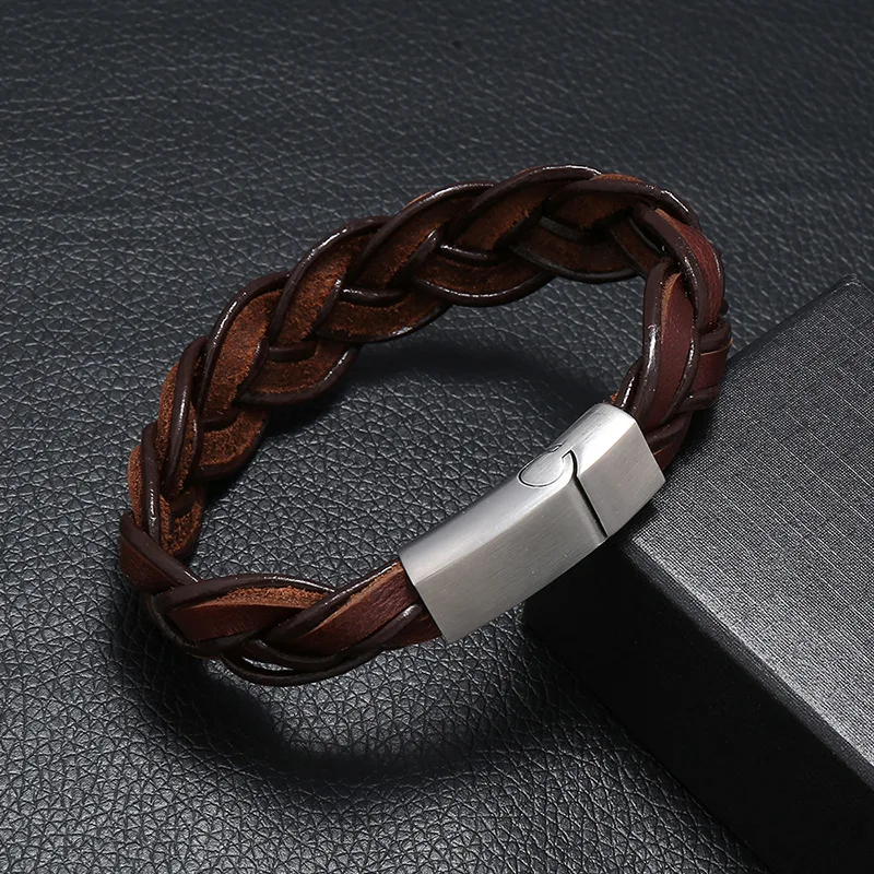2019 New Design Handmade Braided Genuine Leather Bracelet &amp Bangle for Men Stainless Steel Fashion Bangles Gifts | Украшения и