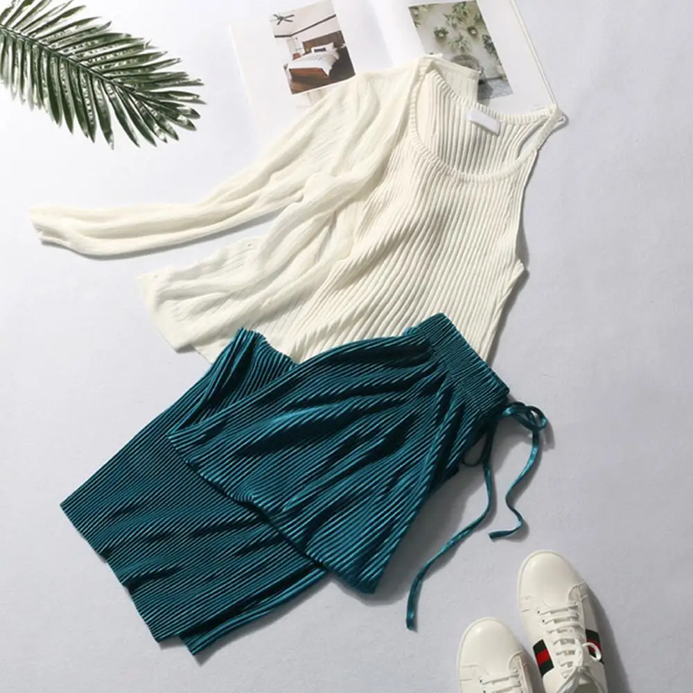 Брюки женские с широкими штанинами повседневные модные однотонные длинные