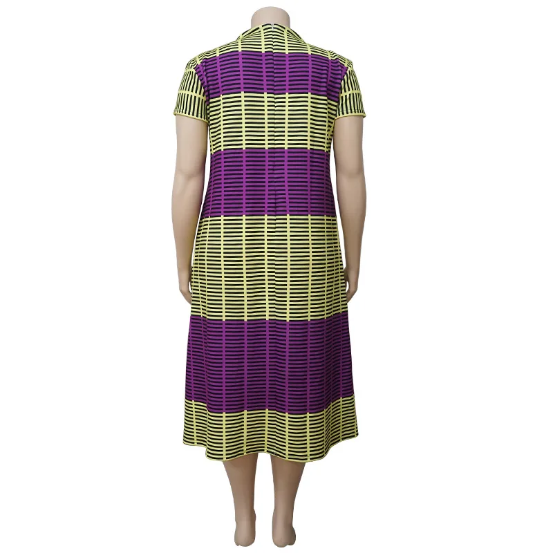 

Casual Dresses for Women Plus Size Summer 2021 Striped Plaid All-match Pleated Short Sleeve Loose Large Size Urban Swing Skirt