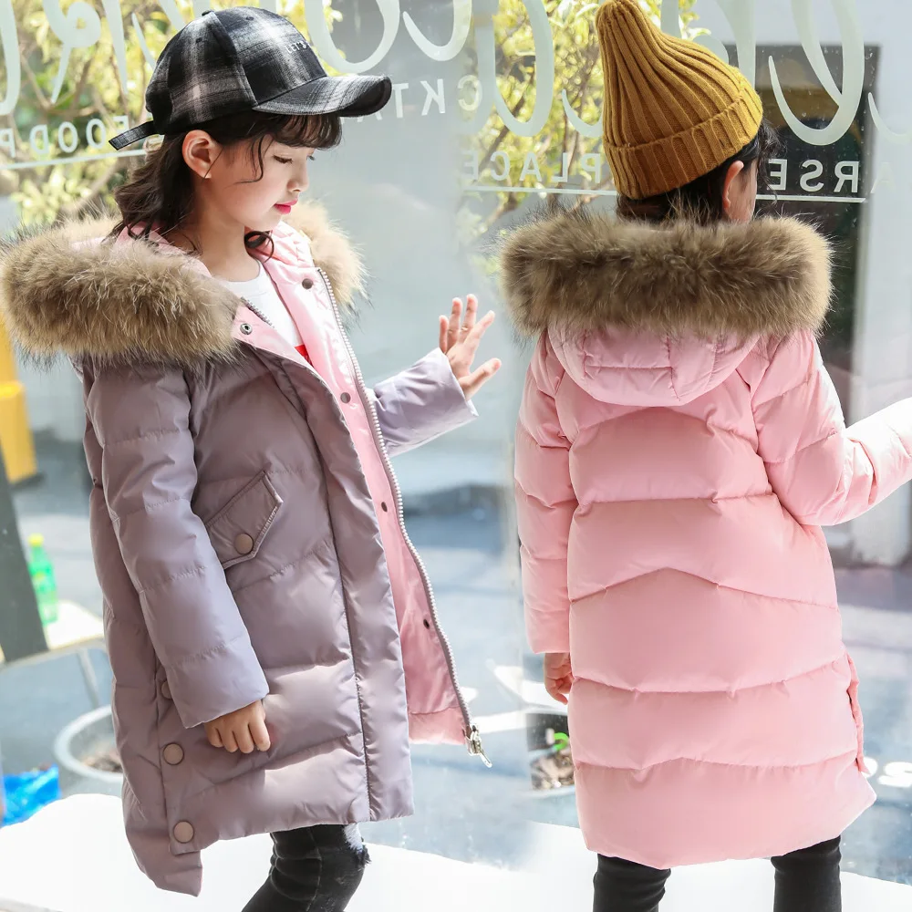

Winter New Thick Down Jacket for girls Kids Long Casual Outerwear Winter Thicken Warm Hooded Outdoor Windproof Coats 3-14 Years