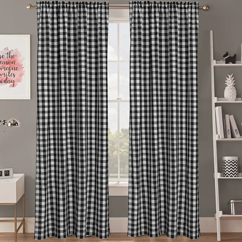 American Red Geometric Plaid Window Curtains Semi Shade Cloth Blackout Curtain for Bedroom and Living Room Christmas Decor | Дом и сад