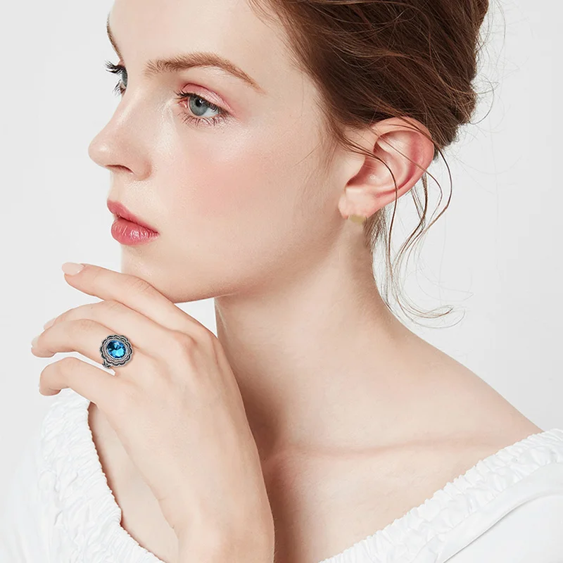 Натуральная кожа кольцо с голубым топазом косынка 925 пробы Серебряные кольца для