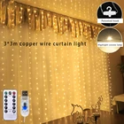 3*3м 300 огней, Рождественское украшение, светодиодные занавески, usb, многофункциональная гирлянда с дистанционным управлением и медным проводом, украшение для дома новогодние украшения 2022 новогодний декор декор