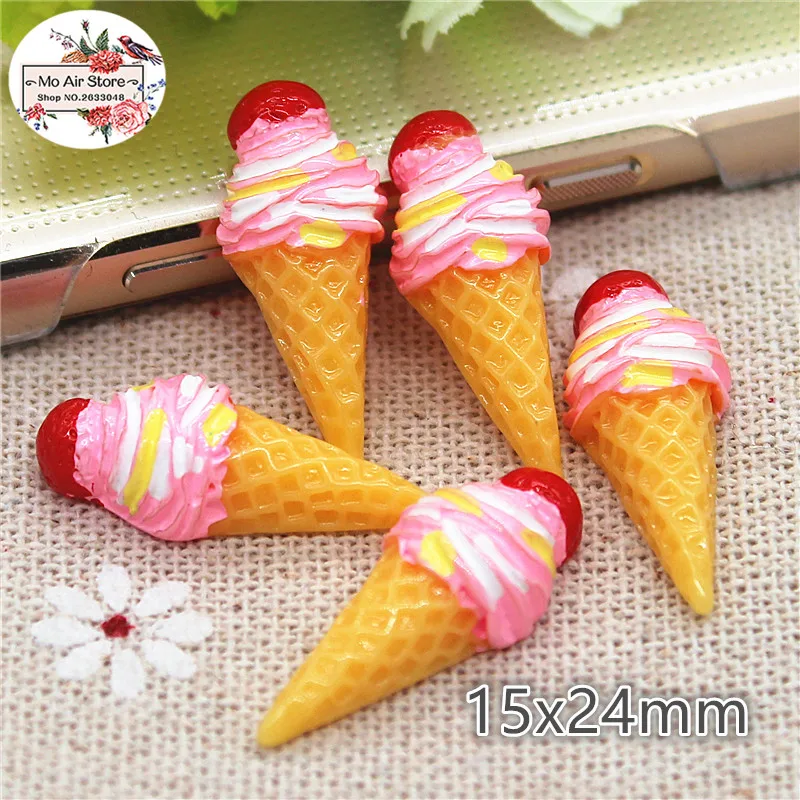 

10PCS pink ice cream cone dessert Resin Flat back Cabochon imitation food Art Supply Decoration Charm Craft