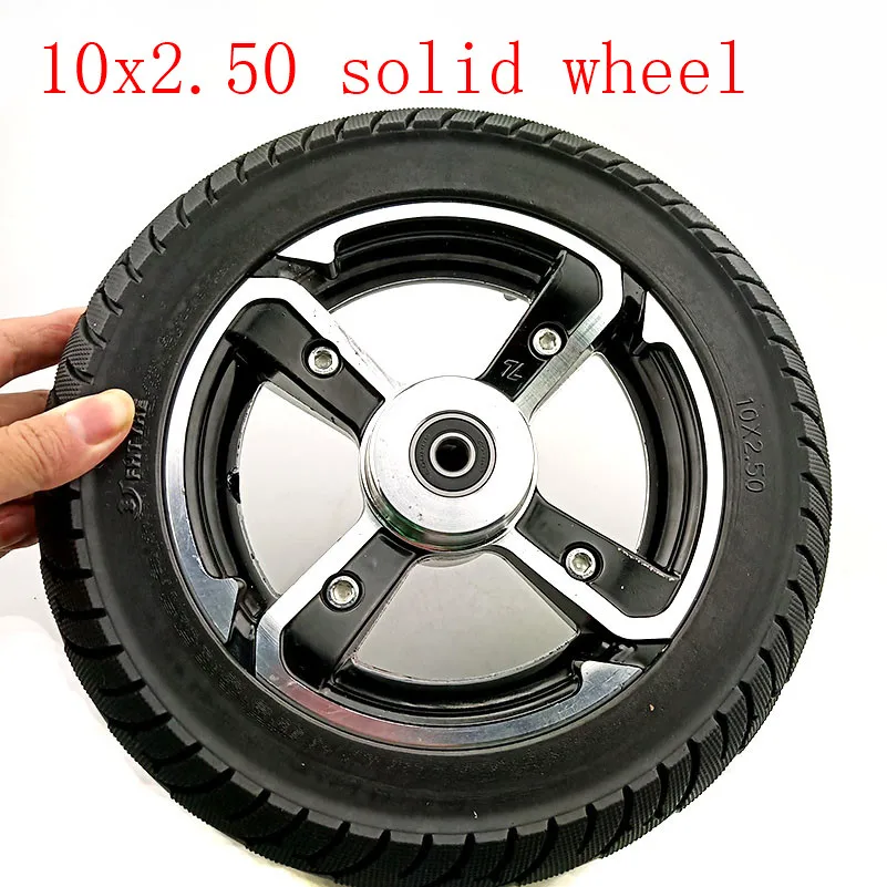 solid wheel Размер 10 дюймов Твердые колеса 10x2,50 взрывозащищенные твердые шины и дисковый тормоз из алюминиевого сплава обода с калибровыми отверстиями для 8/10 дюймового электрического скута - Цвет: solid wheel