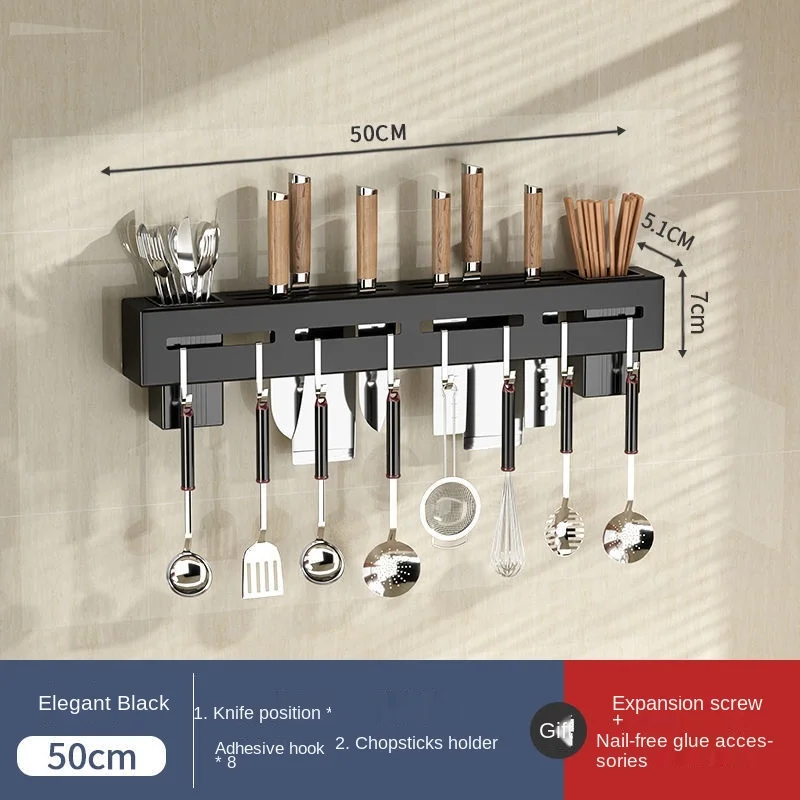 

Wall mounted Stainless Steel Non-perforated Knife Rack Kitchen Household Multifunctional Cutlery Storage Rack