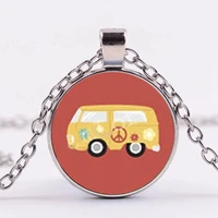 2021 new hippie peace sign van bus necklace fashion men and women car necklace ring stand jewelry