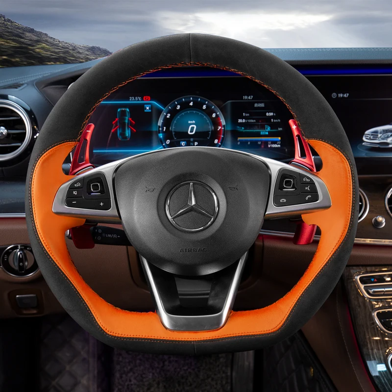

For Mercedes-Benz C200l E300 GLA GLK GLC300 R-class GLE63 DIY hand sewn leather suede car steering wheel cover
