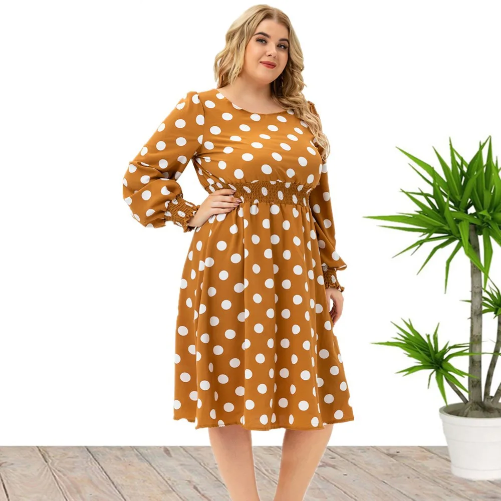 

Women Dresss Plus Size Elegant Polka Dot Printed New Year Party Dress 2022 Autumn Winter Long Sleeve Casual Midi Dress 4XL 5XL