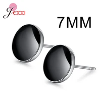 hot sale 925 sterling silver 7mm9mm adorable female black stud earrings for women girls birthday jewelry dropshipping