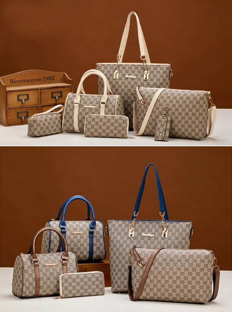 Autumn New Fashion Women's Bag 6 Piece Set Plaid Bag Lady Slung Hand Bag Shoulder Messenger Composite Bag
