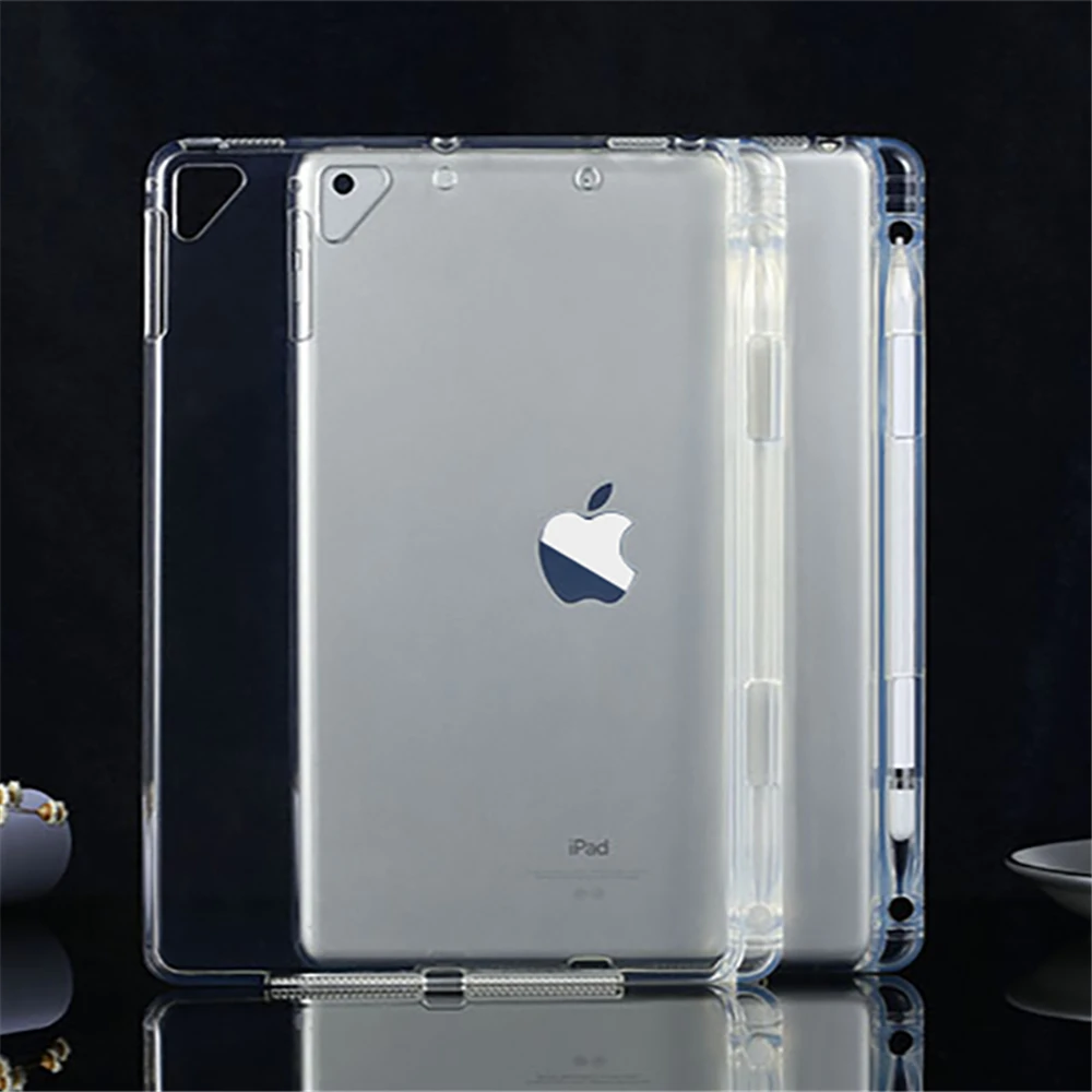 

Soft silicone case for Apple iPad Mini Air 1 2 3 4 5 6 7 8 Pro 9.7 10.2 10.5 11 transparent shell with Pencil Holder back cover