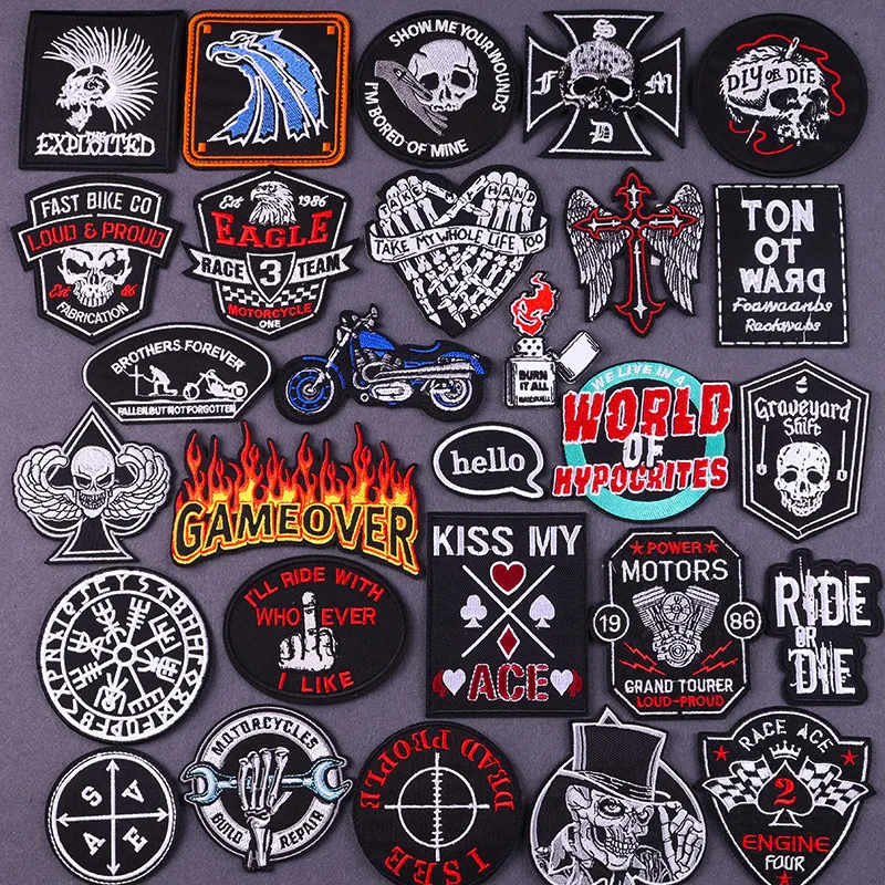 

Punk Skull Jacket Patches For Clothes Sports Bike Iron On Patches Embroidered Patches For Clothing Stickers On Clothe Badge