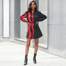 Women Dress Autumn  Turn-down Collar Long Sleeve Mini Dress Elegant Fashion High Waist Strappy Patchwork Dress (4)