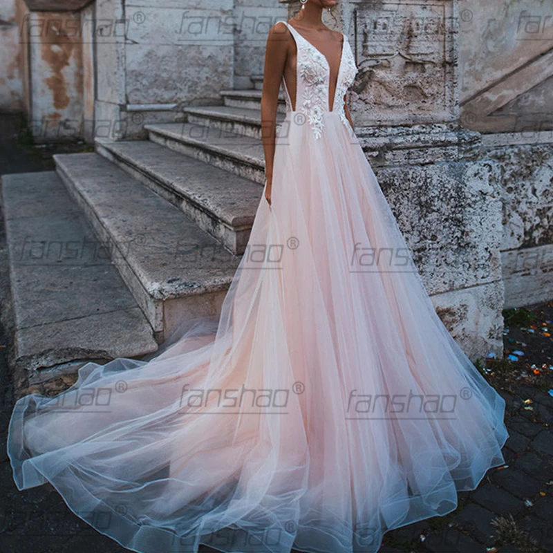 Светильник розового цвета в стиле Бохо свадебное платье сексуальное с глубоким