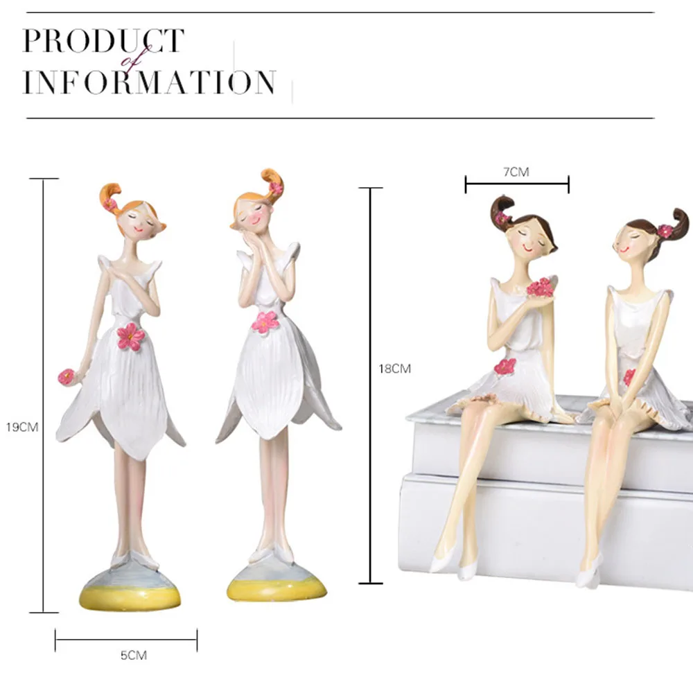 

Desktop Ornaments A Pair of White Angel Sitting Flower Fairy Girl Resin Doll Craft Gift Home Decoration