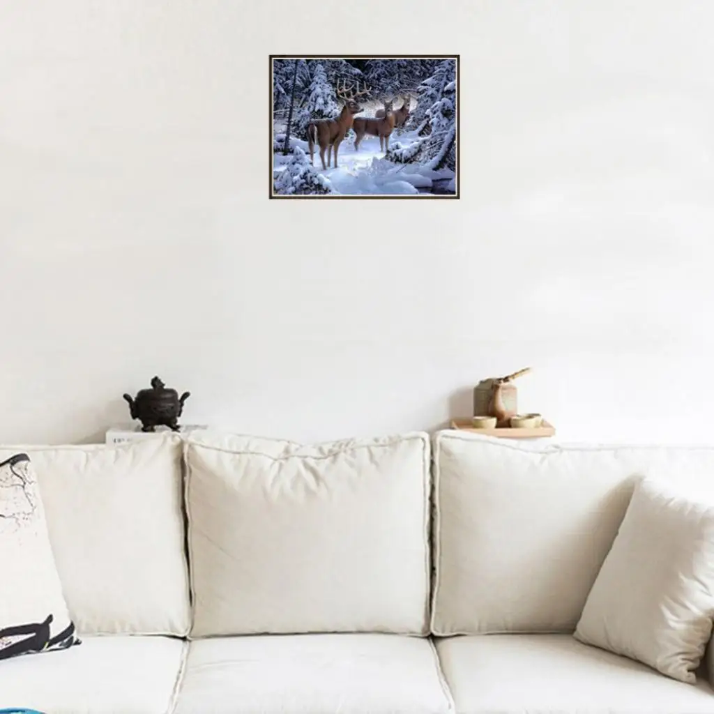 

DIY 5D Deer Snow Diamond Embroidery Painting Cross Stitch Kit for Home Decor 25*35cm