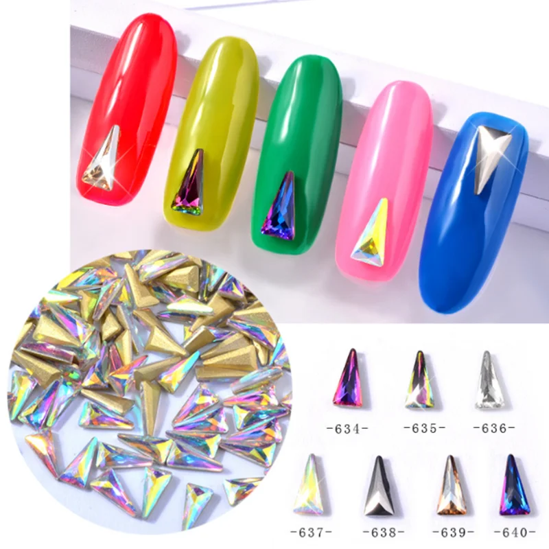 10pcs Crystal AB Fancy Triangular Nail Rhinestones Decorations Chameleon Aurora Alloy 3D Glass DIY Art Jewelry Wholesale | Красота и