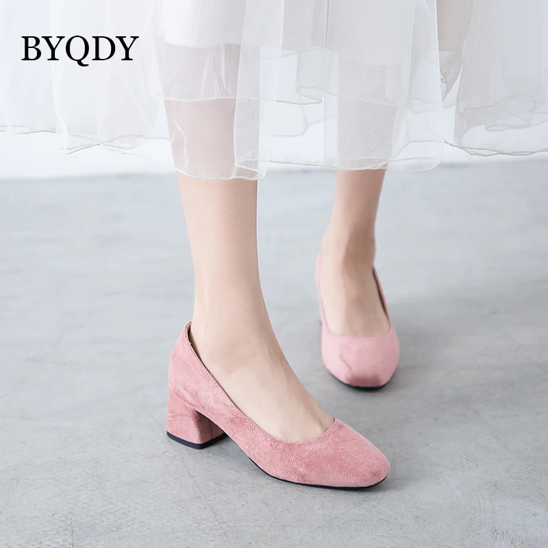 

BYQDY Suede Women Pumps High Heels Slip-on Pumps Wedding Shoes Pointed Sexy Female Heel Ladies Shoes Women Heels Black Pink Shoe