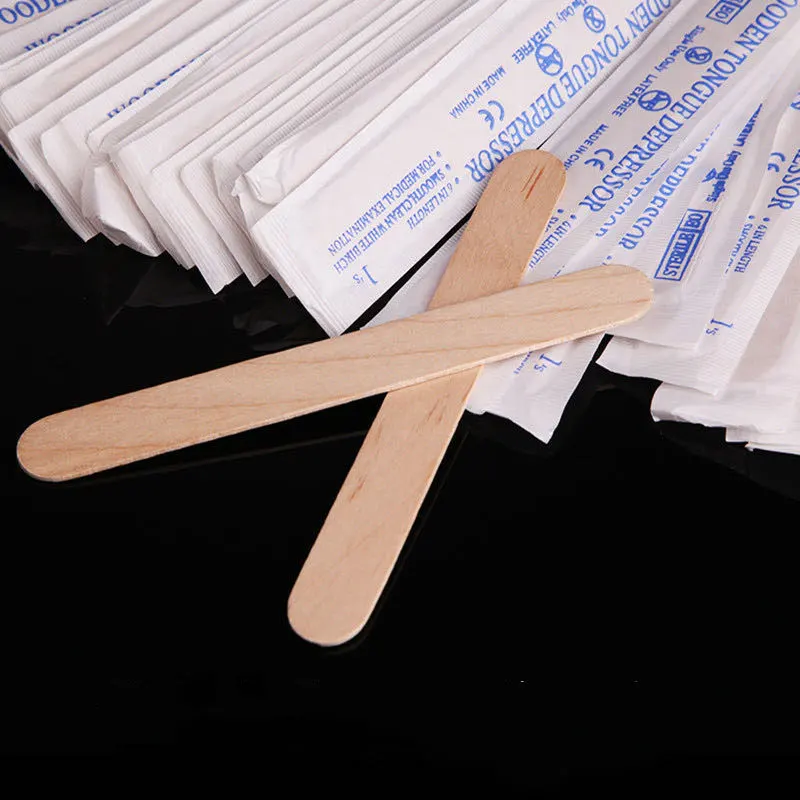 100 шт./лот одноразовые деревянные воском язык депрессоры стерилизованные
