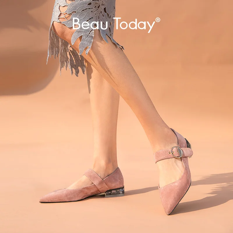 Босоножки женские на плоской подошве с острым носком из замши и кожи|Обувь без