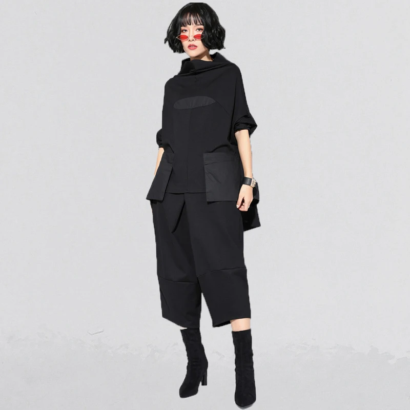 저렴한 의류 패션 루즈핏 할란 상의 + 종아리 길이 바지 2 피스/세트, 여름 라운지웨어, Dames Kleding Zweiteiler
