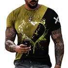Мужская футболка с графическим принтом, повседневная крутая футболка контрастных цветов с принтом сердца и черепа, 2021