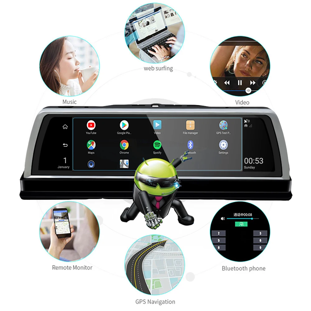 4 канальный Автомобильный видеорегистратор K600 10 дюймов 4G Android Wi Fi IPS GPS навигация