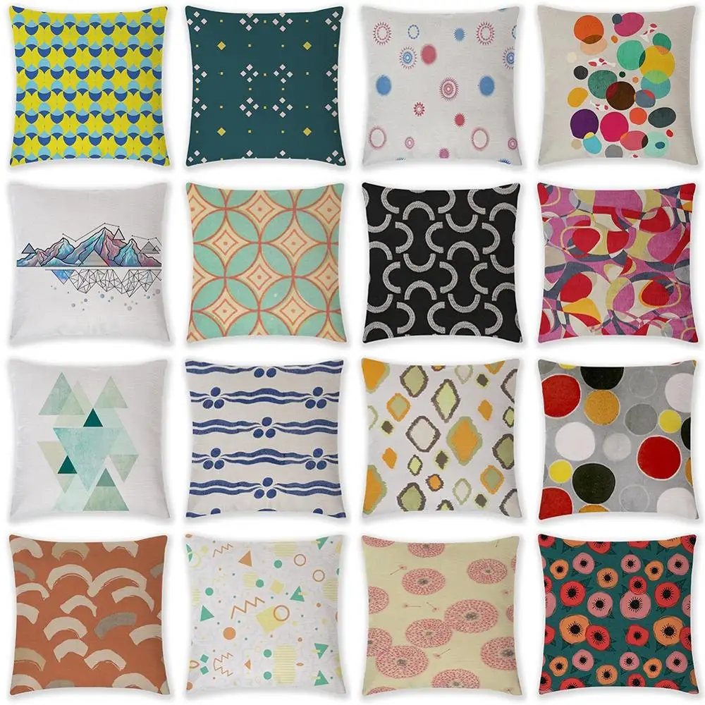 

18'' Geometric Pattern Printed Linen Pillow Case Throw Cushion Cover For Sofa Living Room Office Bedroom Car Home Decor