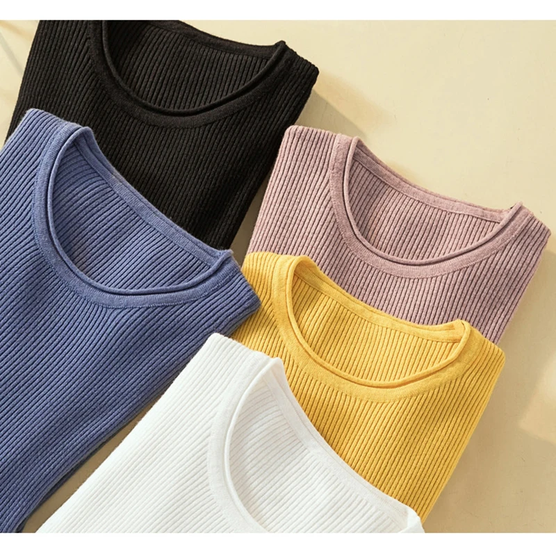 2019 Однотонный женский свитер с круглым вырезом Пуловеры Весна Осень Базовые