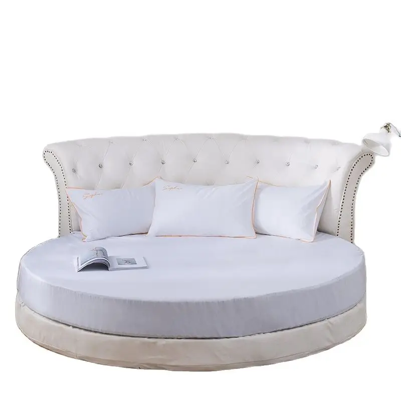 

Elastic Fitted Sheet Home Round Bed Sheets Double Single Mattress Cover 200 220 230 250cm Full Queen King Solid Color Bedspread