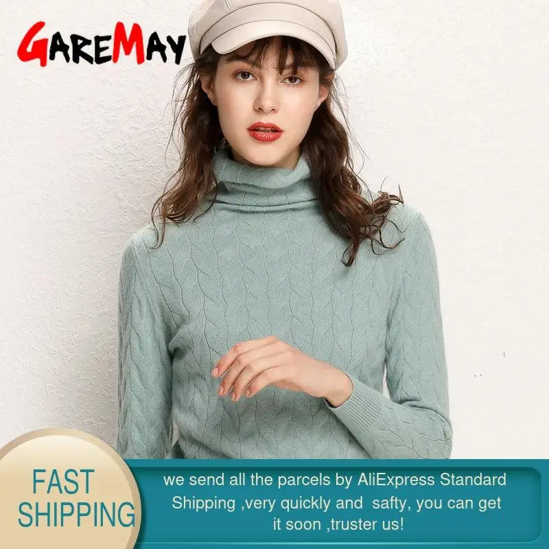 Кашемировый свитер для женщин вязаный пуловер с высоким воротом и длинным