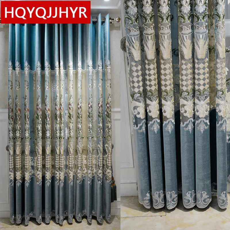 

Роскошные роскошные бархатные занавески в европейском королевском стиле с вышивкой для гостиной, окон, высококачественные занавески из ву...
