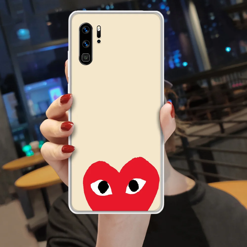 

CDG PLAY Heart Brand Phone Case Hull For HUAWEI P 8 9 10 20 30 40 Smart Lite 2017 19 Pro Z transparent Shell Pretty Back Tpu
