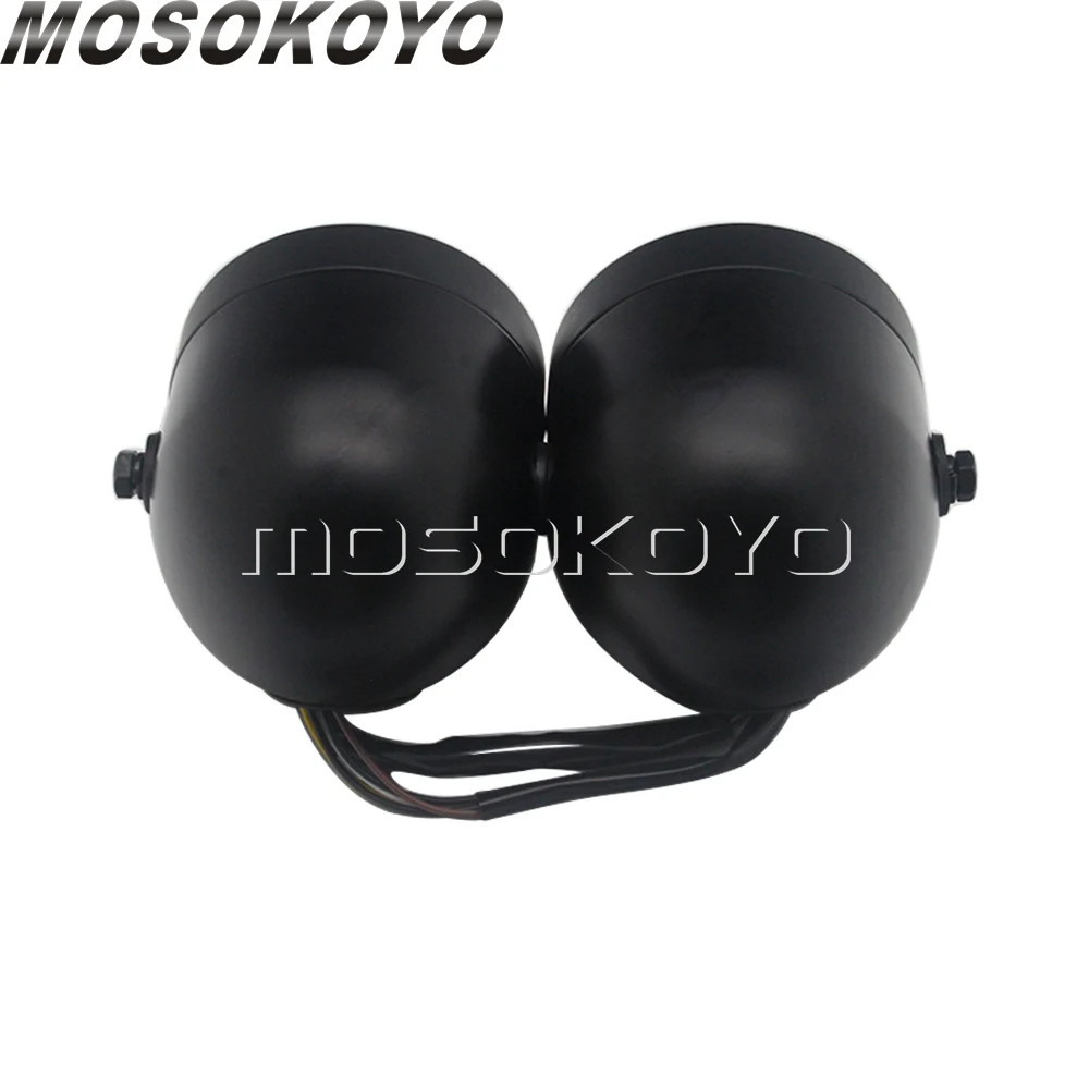 Черный мотоцикл Dominator Grill Twins 3 5 дюйма двойная фара Streetfighter галогенная H4 для Harley Cafe