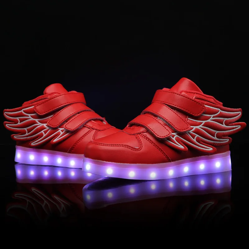 Детские кроссовки с подсветильник кой красные светящиеся USB-зарядкой на липучке