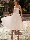 Короткое свадебное платье 2021, простое ТРАПЕЦИЕВИДНОЕ свадебное платье, Короткое свадебное платье из мягкого сатина, элегантное богемные свадебные платья, Турция Vestid